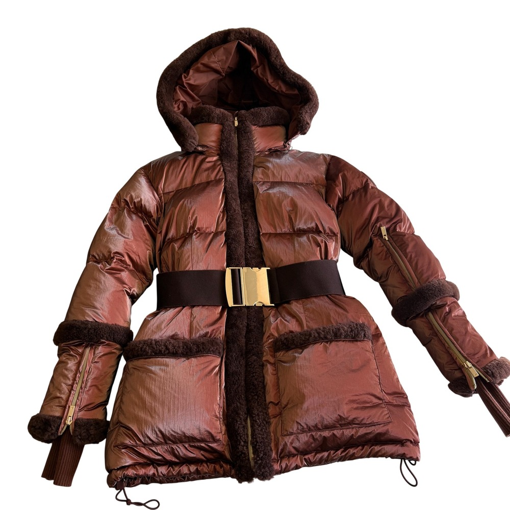 My Sunday Ski Shearling Pioneer Hooded Puffer Ski Jacket Cherry Chocolate sz S - Picture 3 of 15